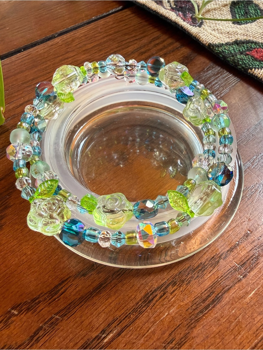 Handcrafted Green and Blue Beaded Glass Accent Wrap Bracelet